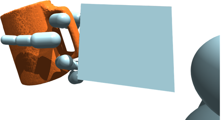 Simulated hand grasping a cup by its handle