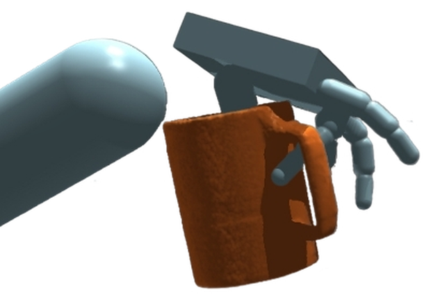 Simulated hand grasping a cup from above