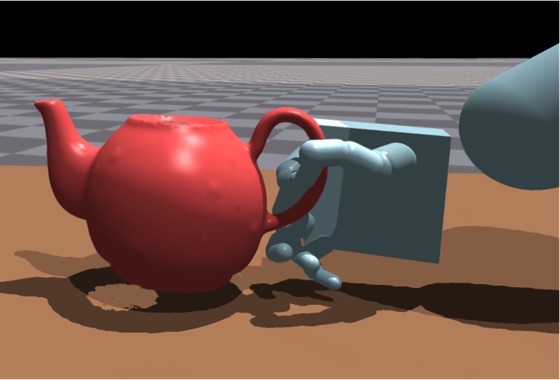 OmniGrasp hand grasping a kettle by its handle